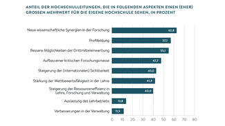 Anteil der Hochschulleitungen, die in verschiedenen Aspekten eher großen Mehrwert für die eigene Hochschule sehen
